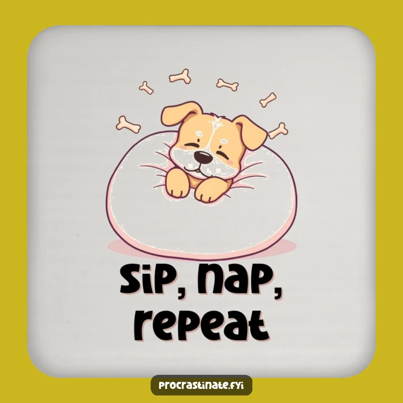 Funny Dog Coaster: Relaxed Pillow Lounger Bone Dreamer - Gift Set