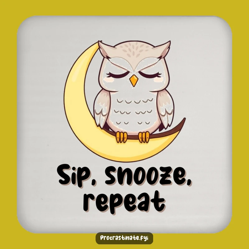 Funny Dazed Owl Moon Coaster: Sleepy Character Protection for Humorous Surfaces