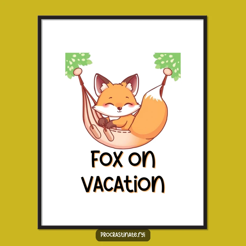 Funny Fox Hammock Art Print: Relaxed Vibes Funny Gift