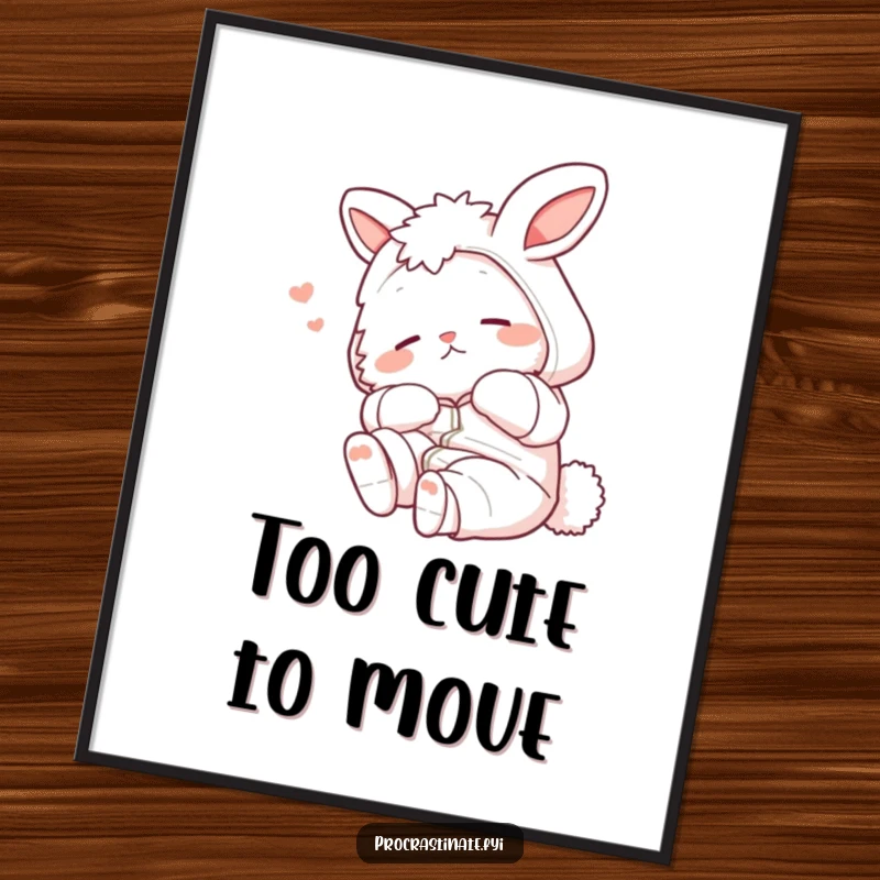 Funny bunny in pajamas stretching lazily, a humorous scene of contentment, displayed as a vibrant wall art poster.