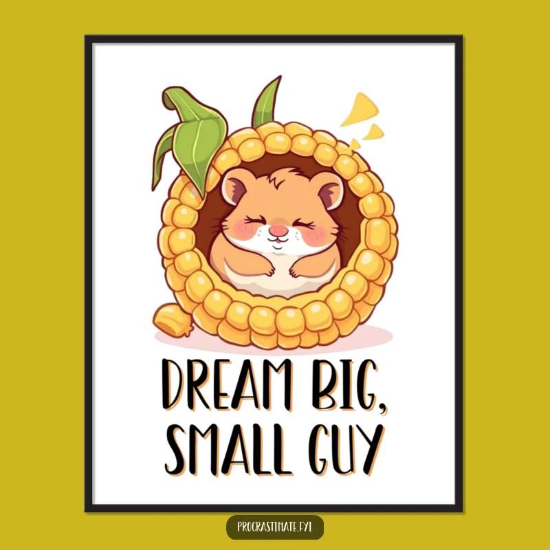 Funny Happy Hamster Corn Cob Poster: Whimsical Wall Art, Perfect Dreamy Decor