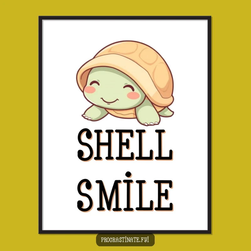 Funny Mellow Turtle Smile Poster, Slow Reptile Art Print Gift