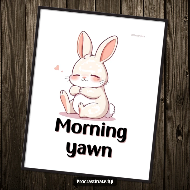 Funny sleepy bunny in a gentle stretch, looking incredibly relaxed and peaceful, ideal for serene wall art.