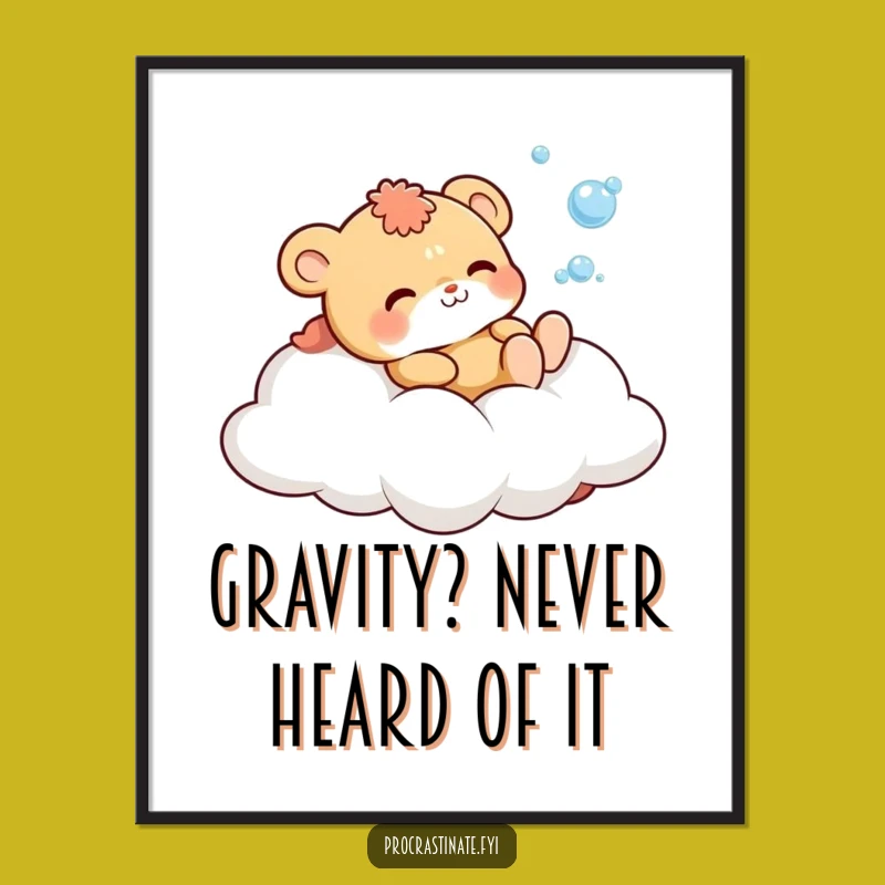 Funny Dreamy Cloud Animal Poster: Cute Character Blowing Bubbles Art, Gift Idea!
