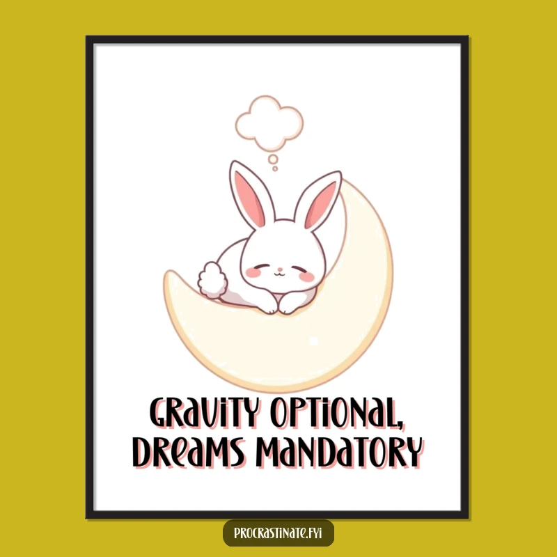 Funny Bunny Moon Poster: Dreamy Sleep Art, Celestial Wall Decor Funny Gift