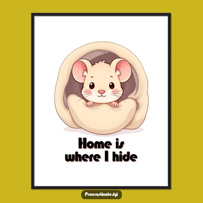 Funny Kawaii Mouse Poster: Cozy Hideaway Wall Art, A Hilarious Piece for Your Home