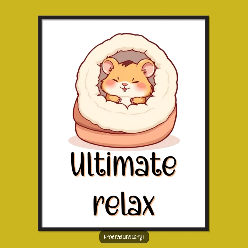 Funny Napping Hamster Slipper Poster, Cozy Rodent Art Print Gift