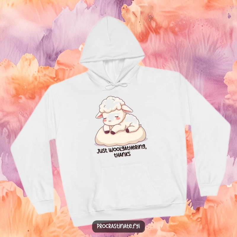 Funny sheep hoodie featuring a tranquil sheep resting its head on a soft blanket, perfect for cozy days and gentle laughs.