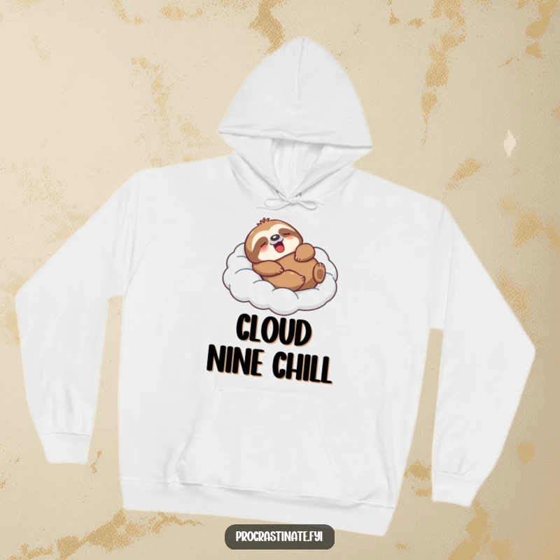 Funny Sloth Hoodie featuring a relaxed character on a cloud, perfect for staying warm with ultimate comfort and gentle humor.
