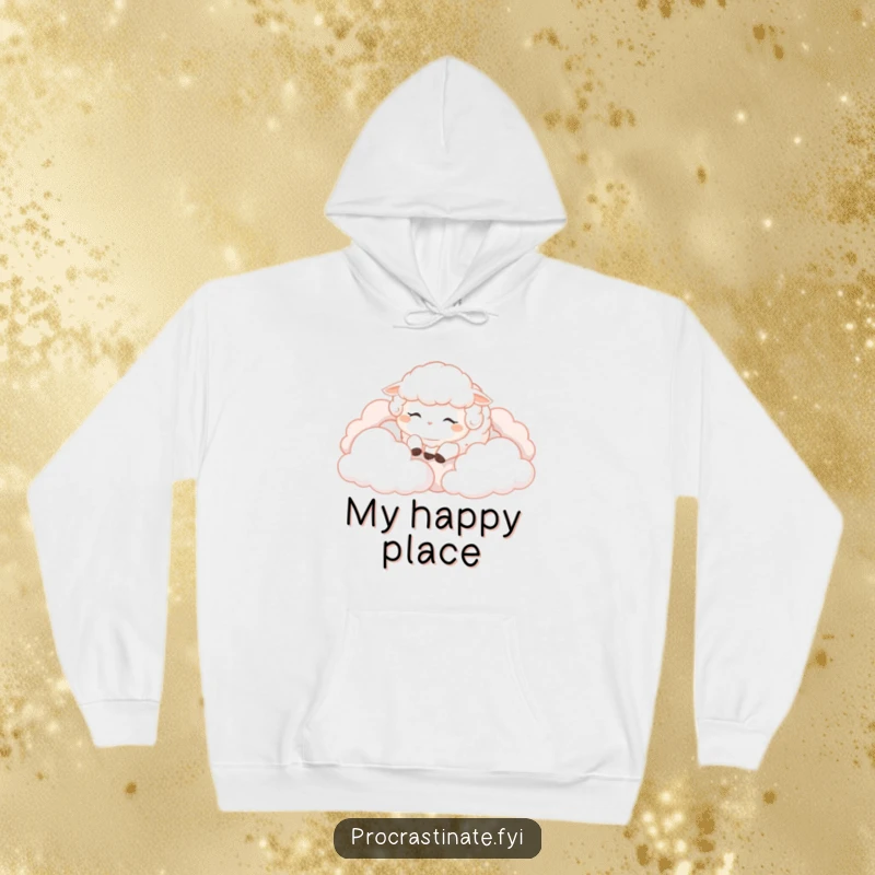 Funny Sheep Hoodie: A soft, fluffy sheep naps peacefully on clouds, radiating calm and humor, a perfect cozy and funny gift.