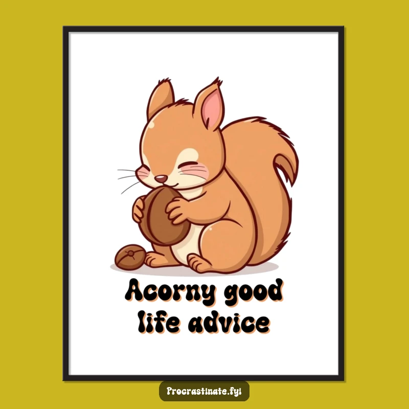 Funny Free Printable Wall Art: Kawaii Squirrel Munching Nut, Quirky Downloadable Decor