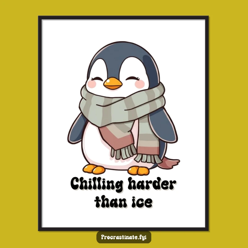 Free Printable Penguin Wall Art: Cozy Scarf Relaxed Funny Downloadable Art