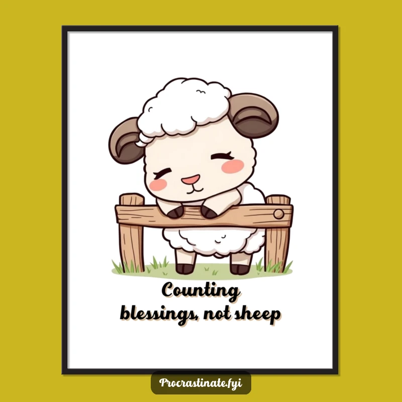 Funny Free Printable Wall Art: Sleepy Sheep Fence, Quirky Downloadable Decor