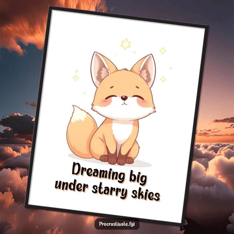 Funny Free Printable Wall Art: A mellow fox gazing dreamily at a vast, star-filled sky, evoking enchantment.