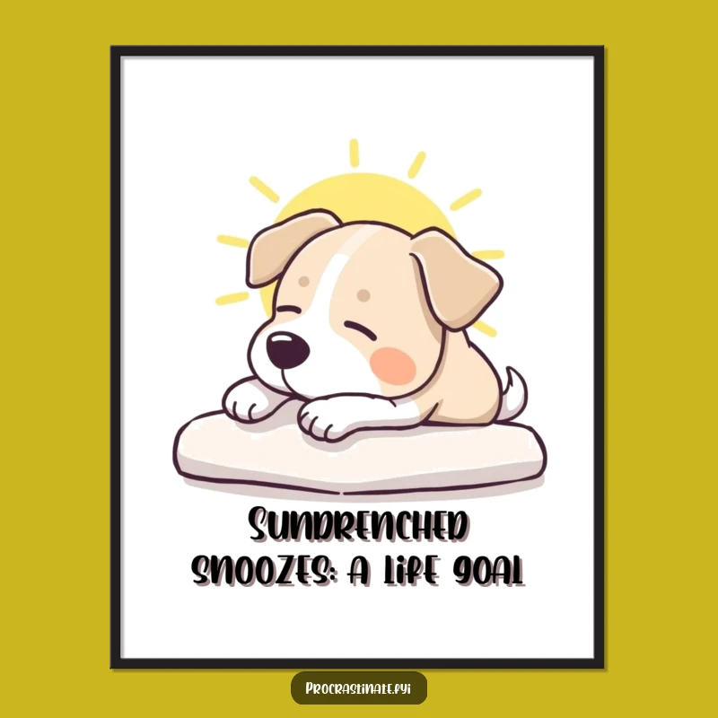 Free Printable Dog Wall Art: Placid Pup Sunbeam Stretch Calm Funny Downloadable Art