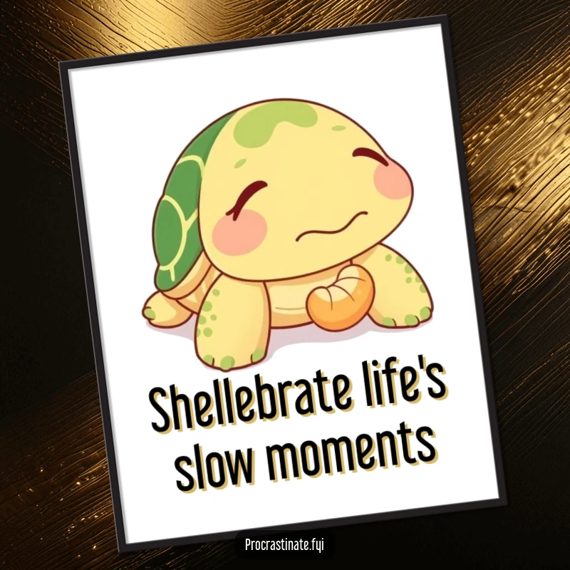 Funny Free Printable Turtle Wall Art: Relaxed turtle slowly moves snack towards mouth, embodying peace and patience.