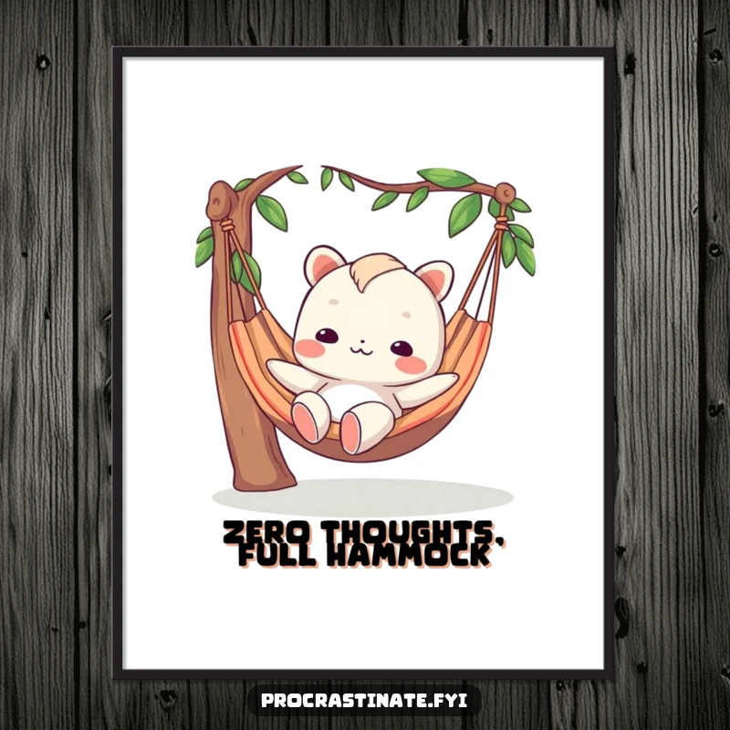 Funny Free Printable Wall Art of a creature with a blissfully blank face lounging peacefully in a hammock, embodying pure serenity.