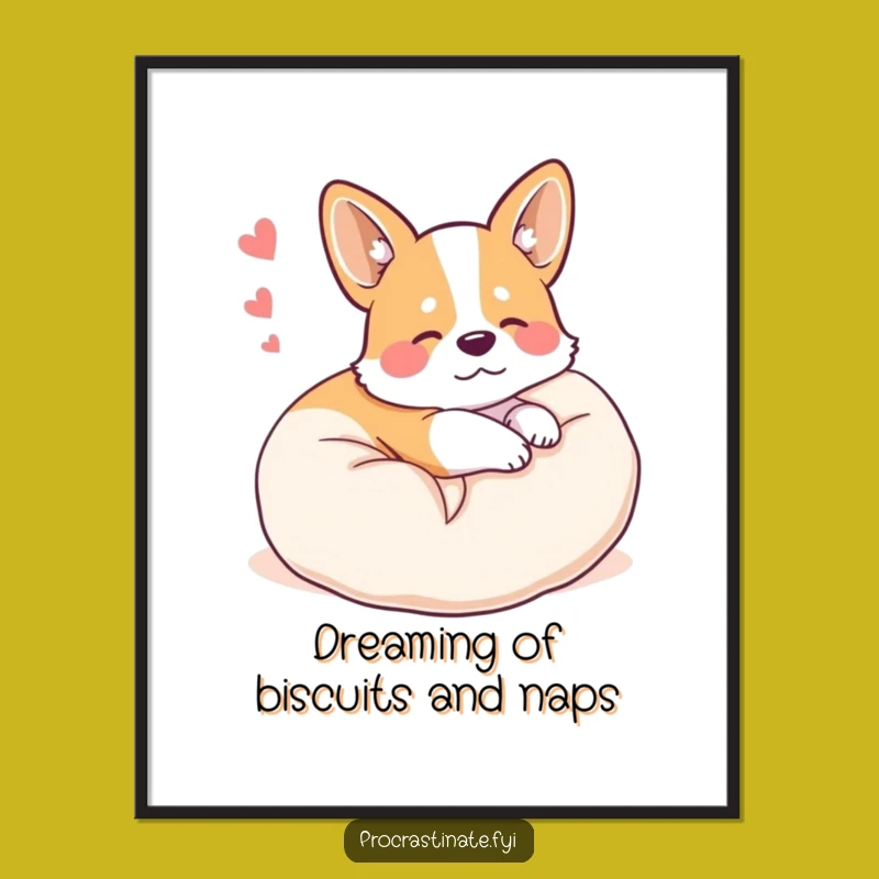 Free Printable Wall Art: Happy Corgi Pillow Dream, Cute Cozy Decor Download