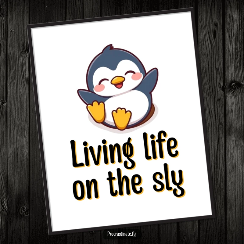 Funny Free Printable Wall Art: Joyful penguin with eyes closed, speeding down a soft snowy hill in a state of pure delight.