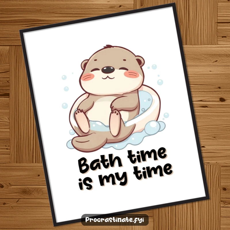 Funny Free Printable Wall Art: Otter floating on its back in a bubbly bath, depicting ultimate relaxation and humorous contentment.