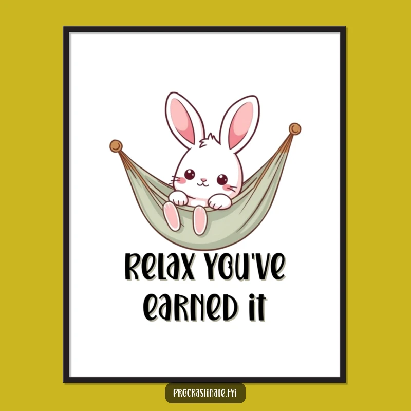 Free Printable Kawaii Rabbit Art: Hammock Vibes Decor, Relaxed Downloadable Wall Art!