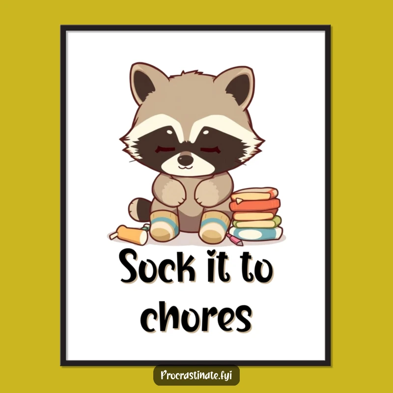 Free Printable Wall Art: Cozy Raccoon Chore Stare Downloadable Art for Laughs