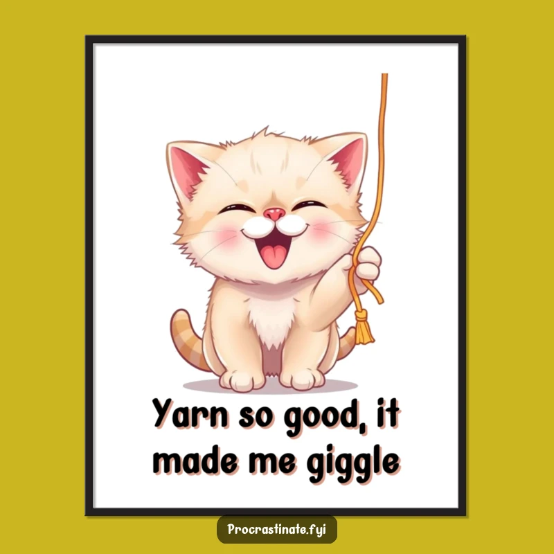 Free Printable Wall Art: Giggling Kitten Yarn Play, Cute Funny Decor Download