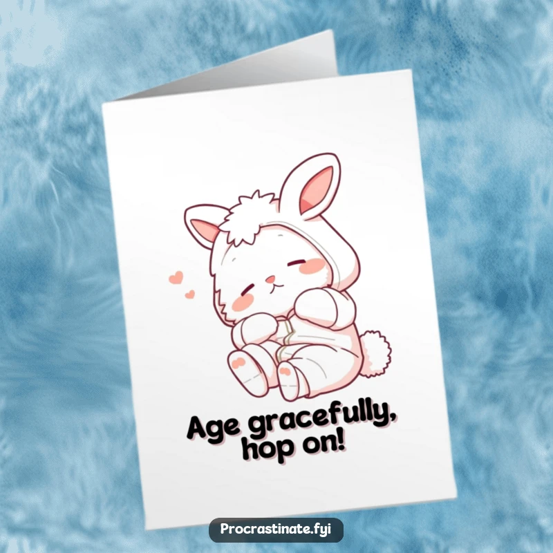 Funny Free Printable Birthday Card: Bunny in PJs stretching with a happy sigh, perfect for a cozy celebration.
