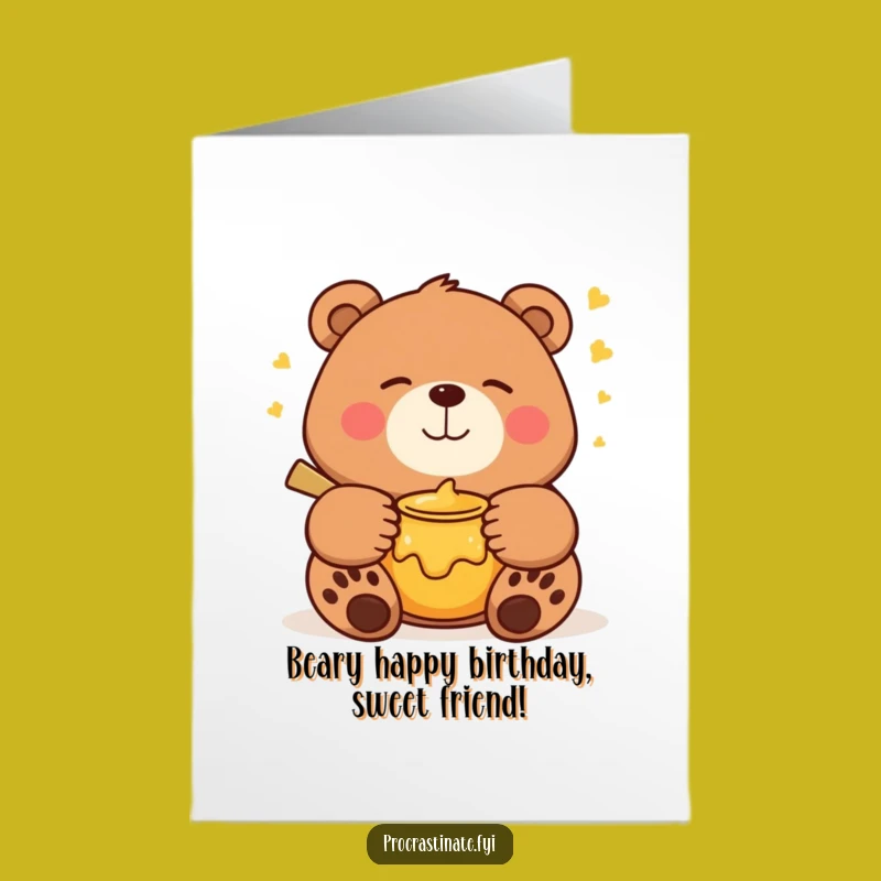 Free Printable Bear Birthday Card: Funny Dreamy Honey Pot Downloadable Gift