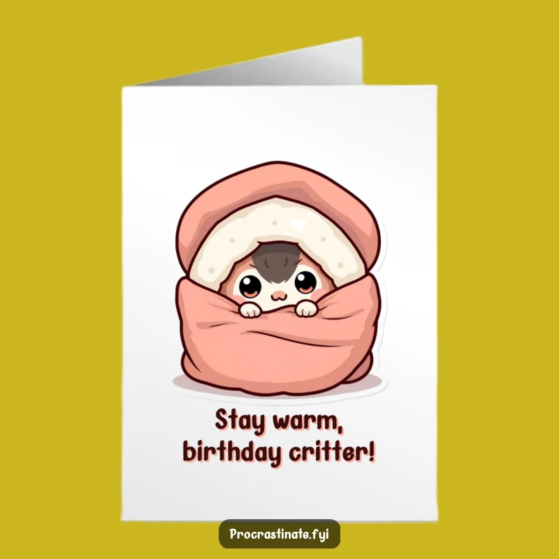 Free Printable Birthday Card: Cozy Creature Peeking Under Blanket Surprise