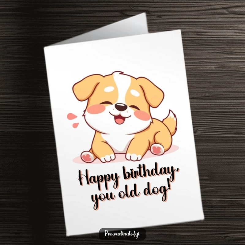 Funny Free Printable Birthday Card showing a happy dog character stretching out lazily with a big, contented sigh.