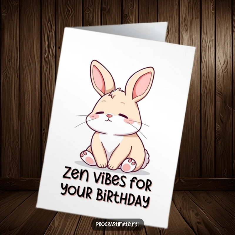 Funny Free Printable Birthday Card featuring a relaxed bunny gazing peacefully into the distance, wishing a happy day.
