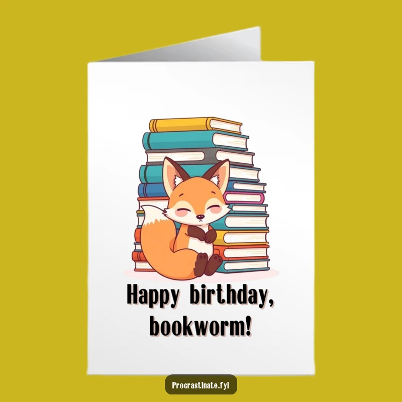 Free Printable Bookworm Fox Birthday Card: Funny DIY Downloadable Gift for Readers