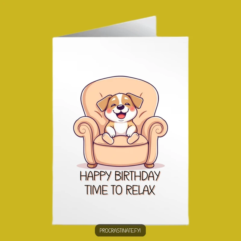 Free Printable Dog Birthday Card - Happy Dog Armchair Sigh Downloadable Gift