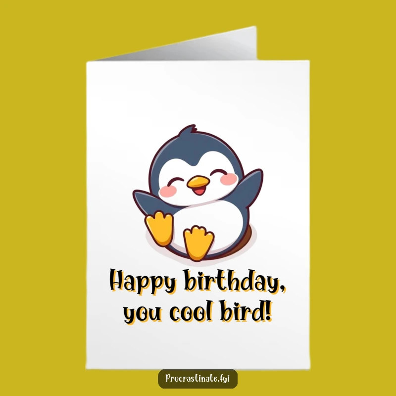 Free Printable Birthday Card: Joyful Penguin Slide, Fun Snow Vibes, Perfect Downloadable Gift