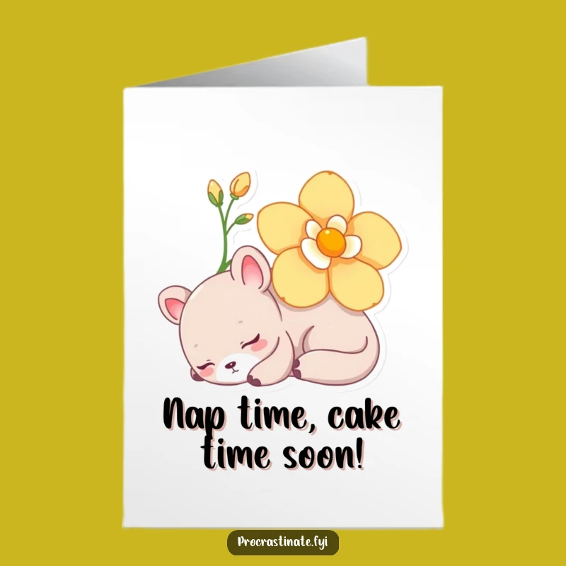 Free Printable Napping Flower Animal Birthday Card: Relaxing Downloadable Gift for a Chill Celebration