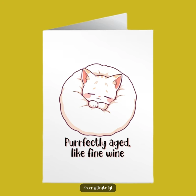 Free Printable Birthday Card: Peaceful Cat in Pillow - Cozy Funny Downloadable Gift!