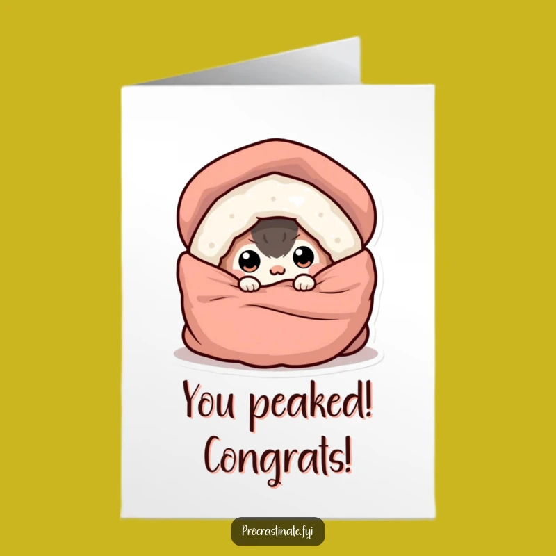 Free Printable Congrats Card: Cozy Creature Emerging From Blanket Victory