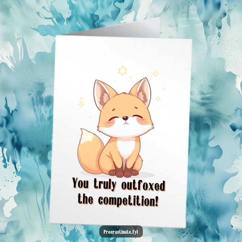 Funny Free Printable Congratulations Card: A mellow fox gazing dreamily at a starry sky, celebrating a bright future.