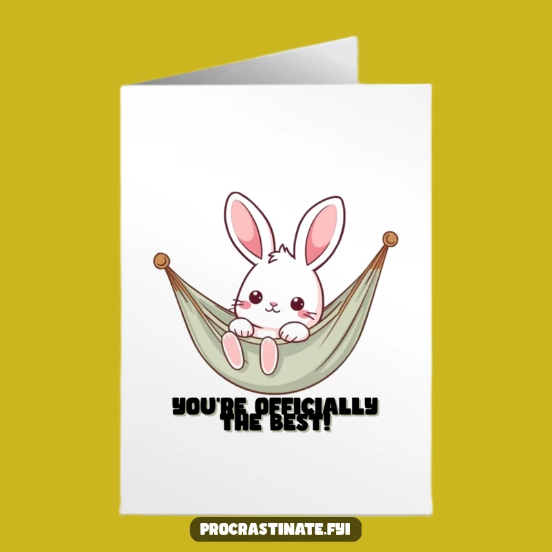 Free Printable Kawaii Rabbit Congrats Card: Hammock Cheers, Chill Downloadable Joy!