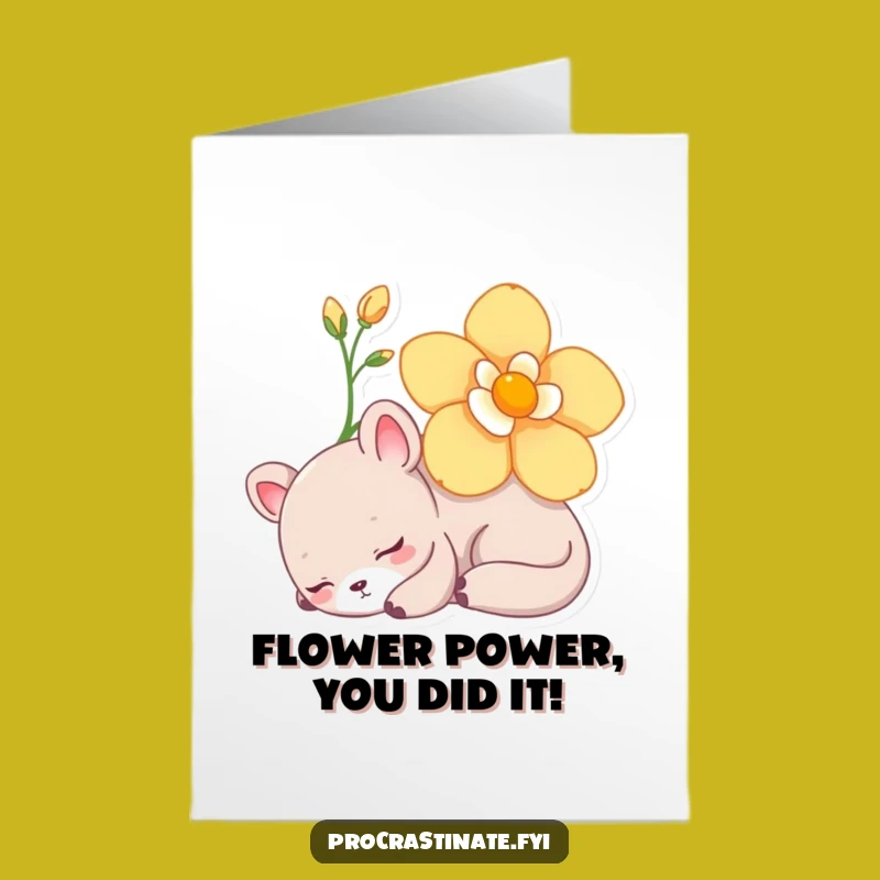 Free Printable Napping Flower Animal Congrats Card: Chill Downloadable Gift for Well-Deserved Rest
