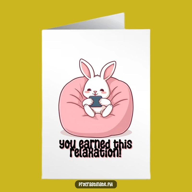 Free Printable Funny Congrats Card: Rabbit's Chill Celebration Remote in Hand