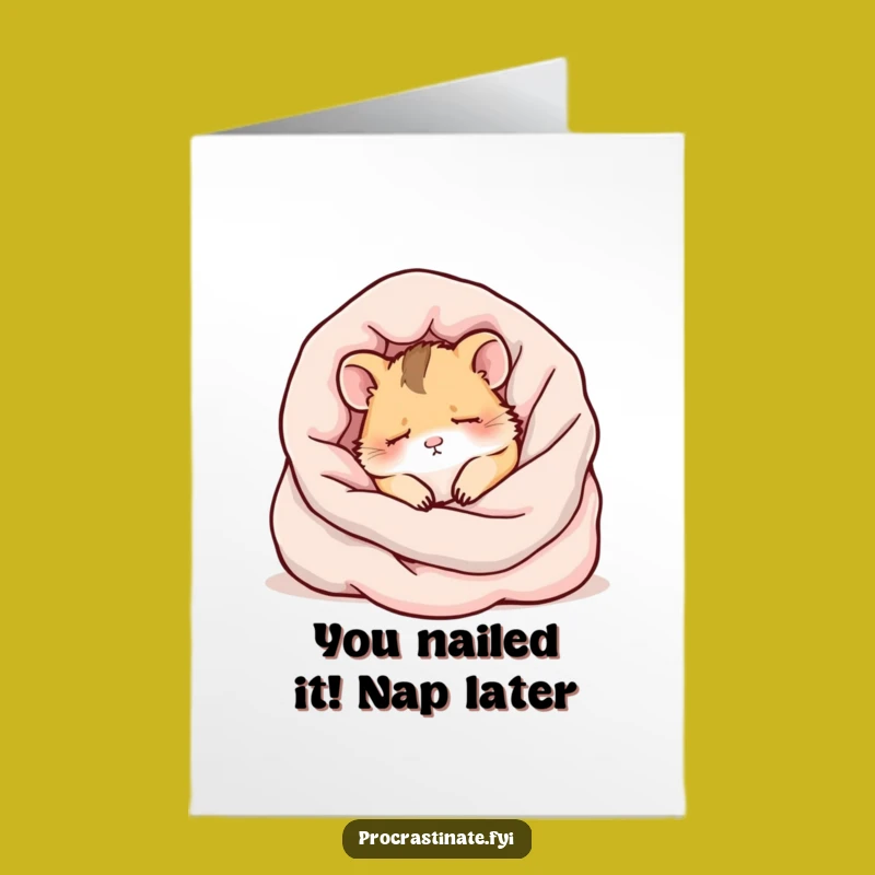 Free Printable Kawaii Hamster Congrats Card: Sleepy Achievement Vibes, Downloadable Joy!
