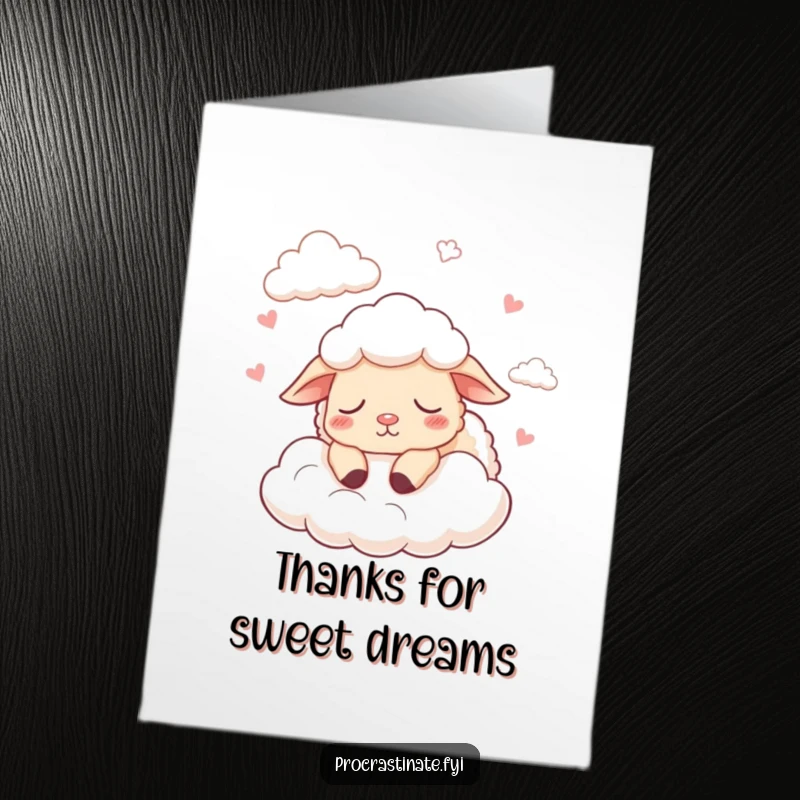 Funny Free Printable Thank You Card: A sheep peacefully counting clouds and falling asleep, offering gentle thanks.