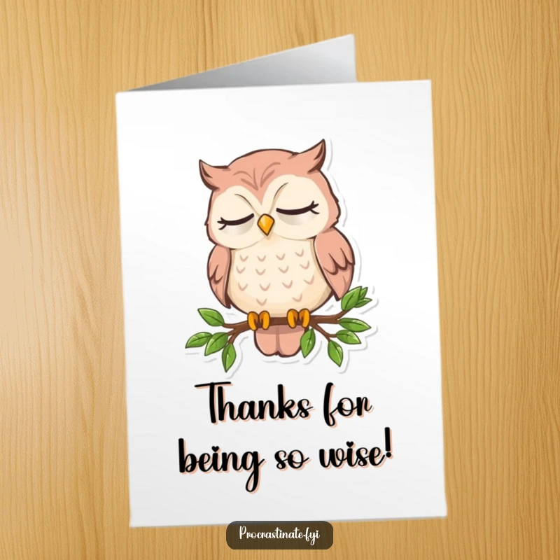 Funny Free Printable Thank You Card: Sleepy owl catching a snooze, conveying thanks with gentle, humorous slumber