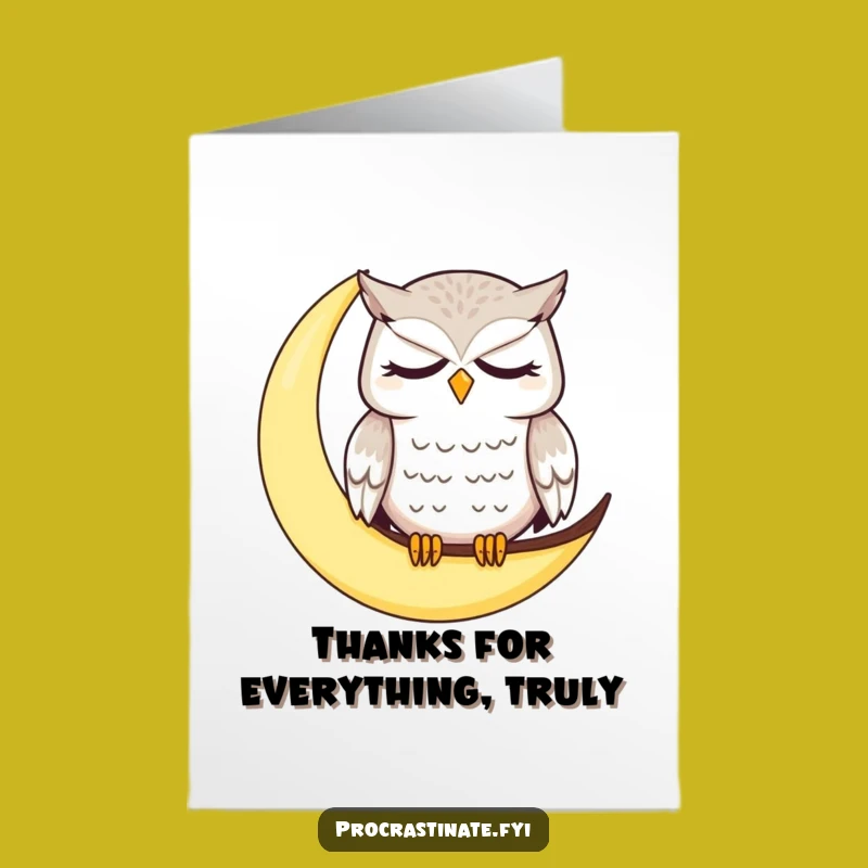 Free Printable Sleepy Owl Thank You Card: Dazed Moon Owl Downloadable Gift