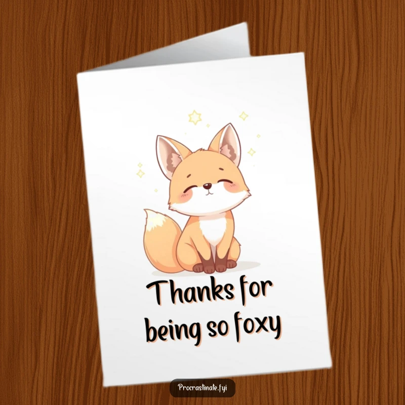 Funny Free Printable Thank You Card: A mellow fox looking up at a starry night sky, conveying heartfelt thanks.