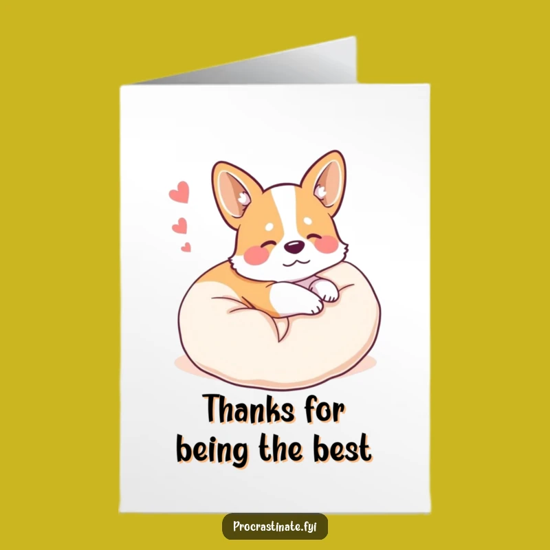 Free Printable Thank You Card: Happy Corgi Pillow Dream, Sweet Funny Download