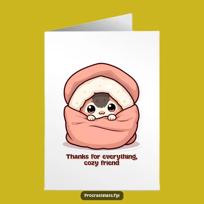 Free Printable Thank You Card: Cozy Creature Expressing Gratitude From Under Blanket