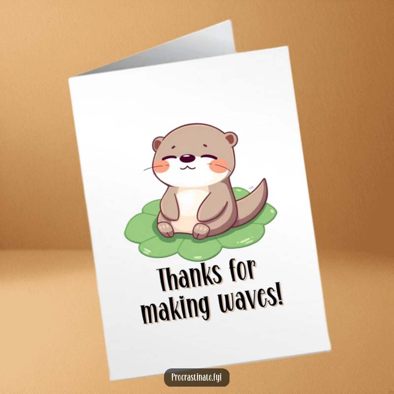 Funny Free Printable Thank You Card: A cheerful otter floating on a lily pad, closing its eyes gratefully.